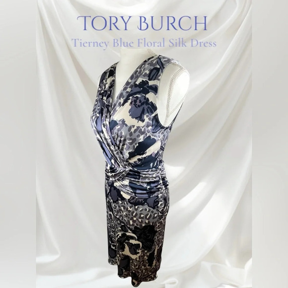 Tory Burch | Tierney Blue Floral Silk Dress - Picture 2 of 9